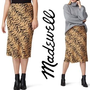 Madewell Silk Midi Slip Skirt in Tiger Stripe